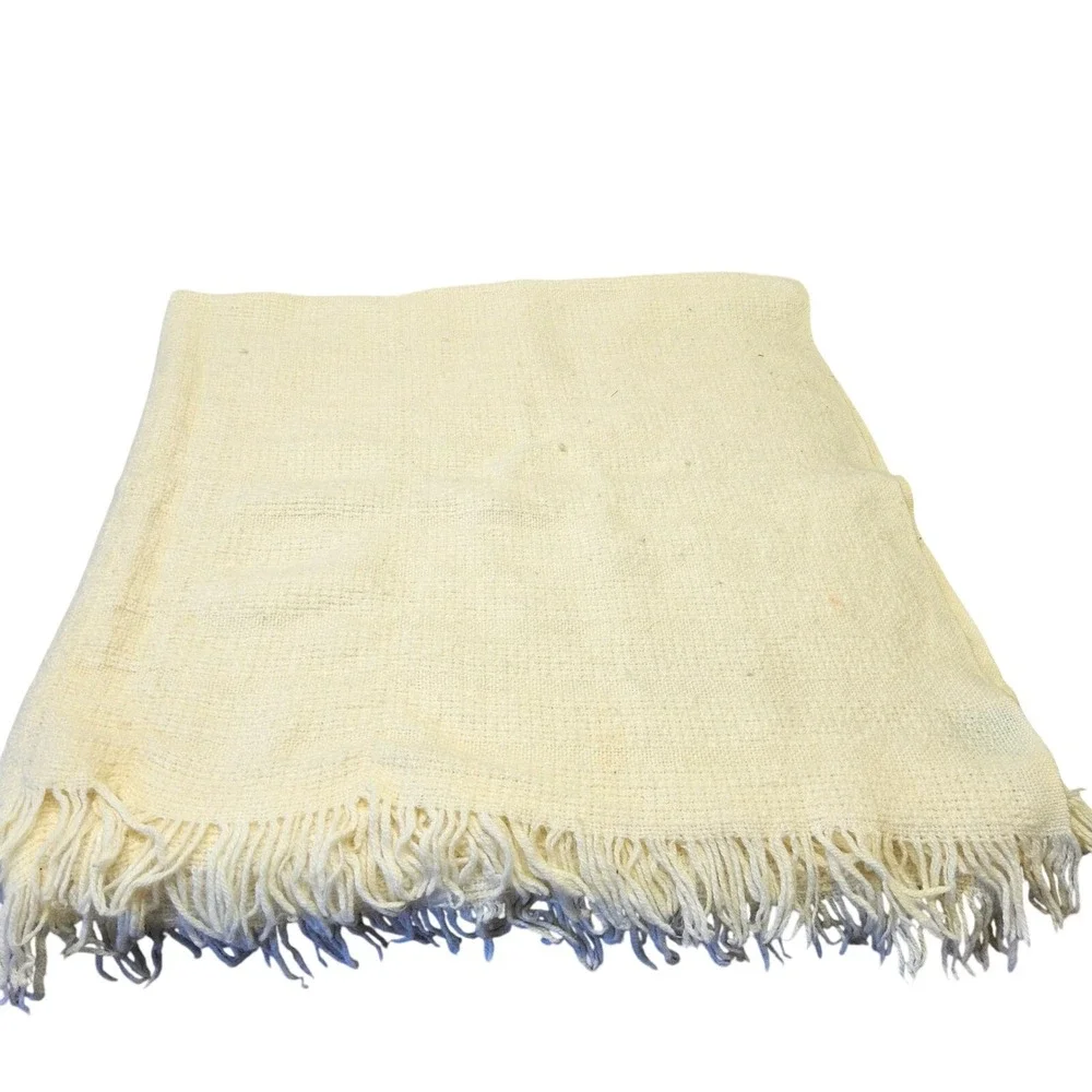 Tulips & Ivory Throw Blanket Unisex Cream Wool Blend Embroidered Pink Floral USA